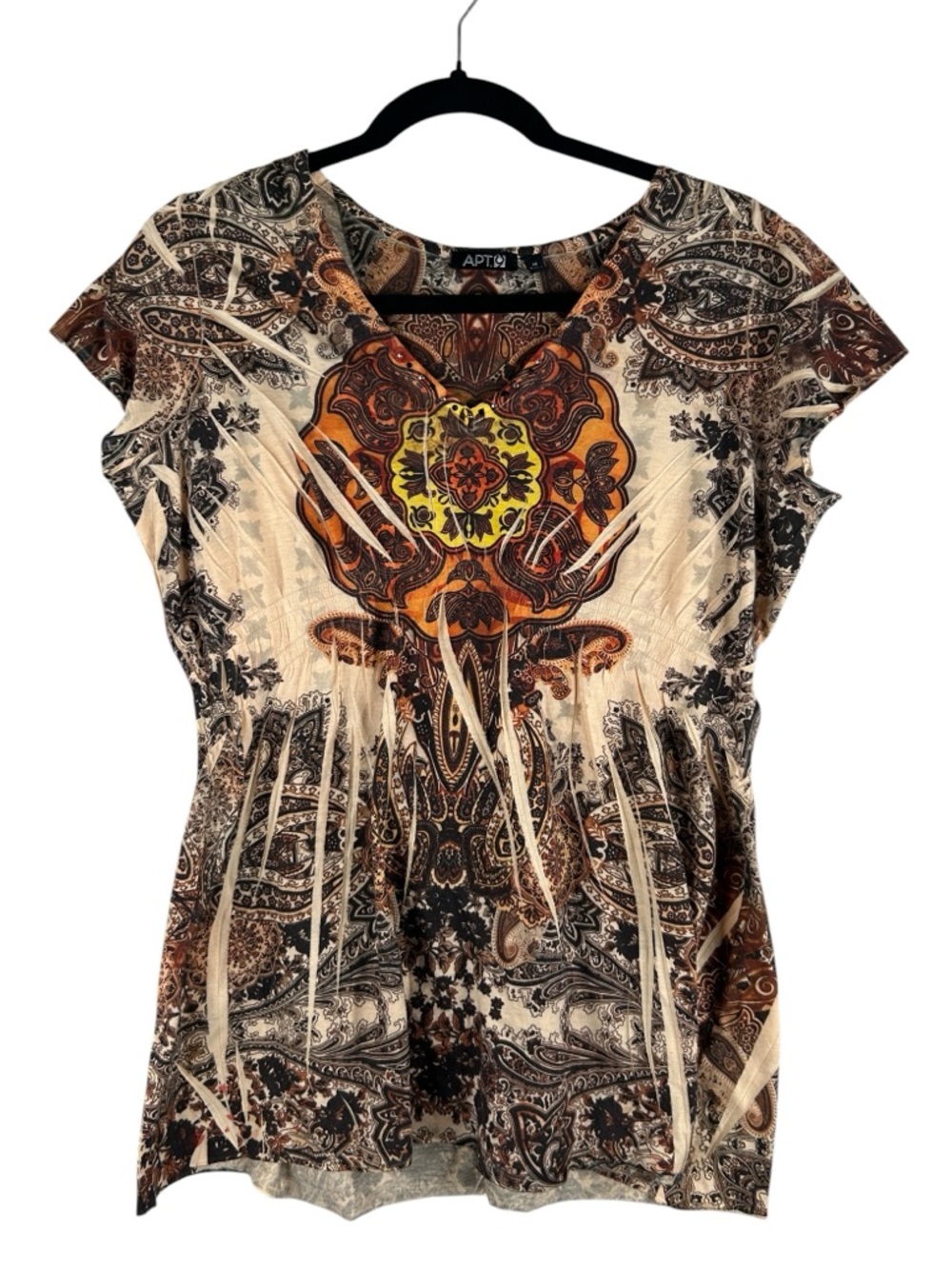 Apt.‎ 9 Y2K 90's V-Neck Floral Brown Yellow Orange Whimsical Top Size Medium